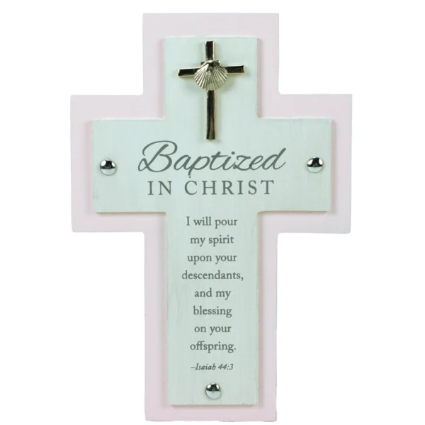 pink baptism cross